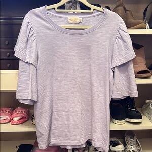 Nation LTD Purple Ruffled 3/4 Sleeve T-Shirt